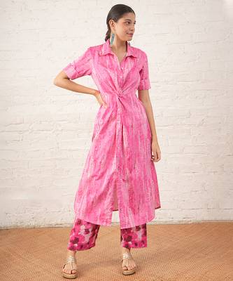 Pink printed cotton kurta set 1