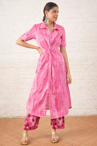 Pink printed cotton kurta set