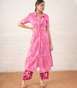Pink printed cotton kurta set