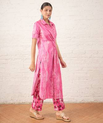 Pink printed cotton kurta set 2
