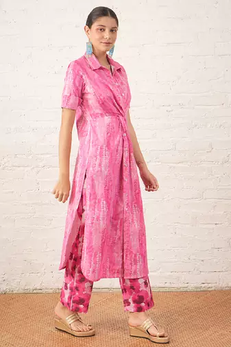 Pink printed cotton kurta set