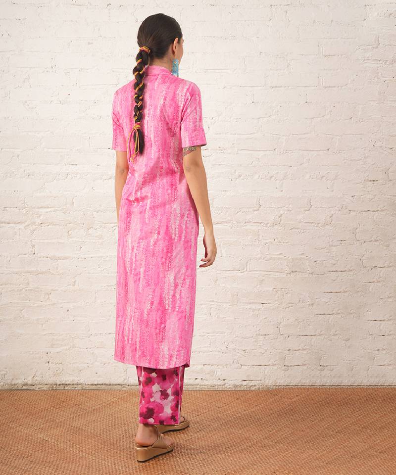 Pink printed cotton kurta set