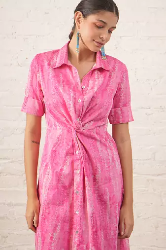Pink printed cotton kurta set