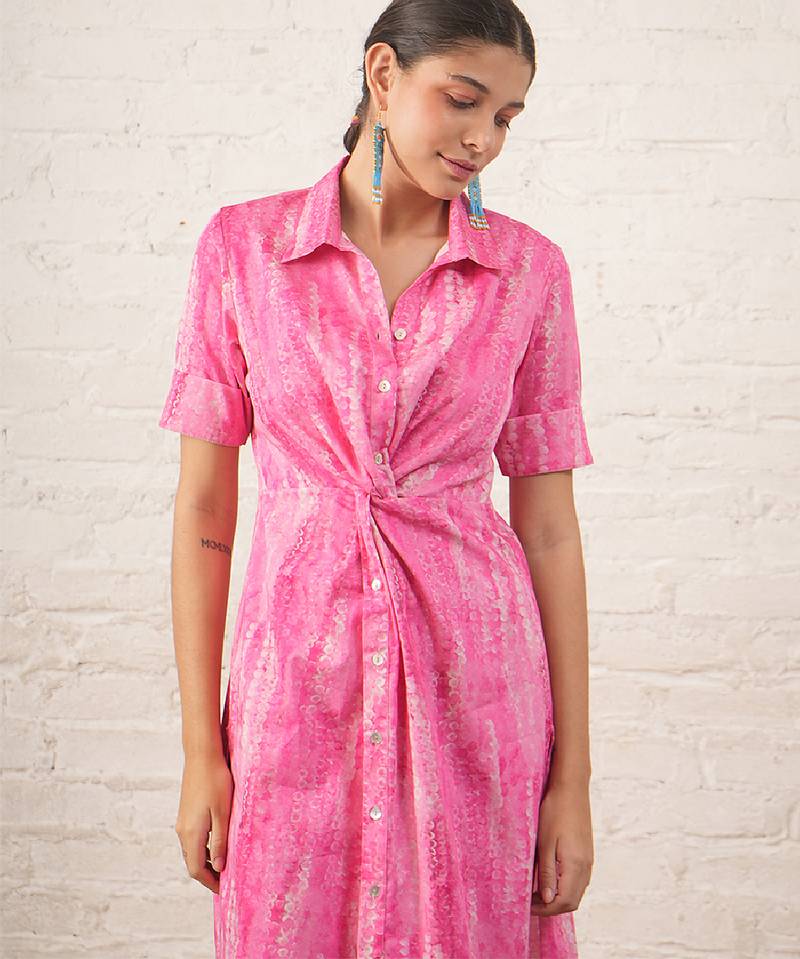 Pink printed cotton kurta set