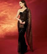 black georgette saree with embroidery sequin work and lace border