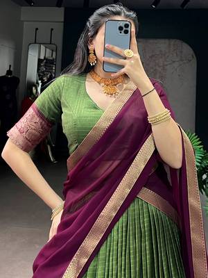 Glorious Mehendi Green Zari Weaving Silk Lehenga Choli With Dupatta 7