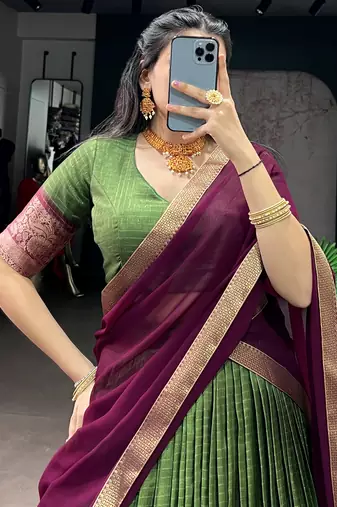Glorious Mehendi Green Zari Weaving Silk Lehenga Choli With Dupatta