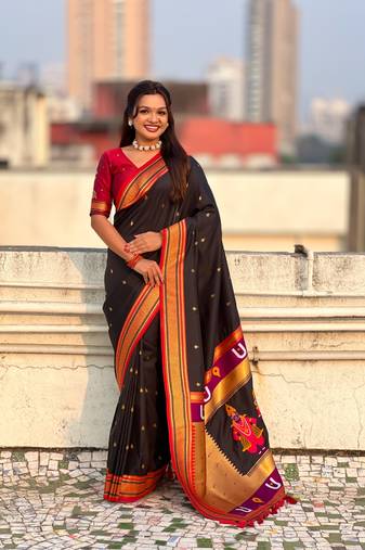 Black organza zari weaving saree with matching blouse piece