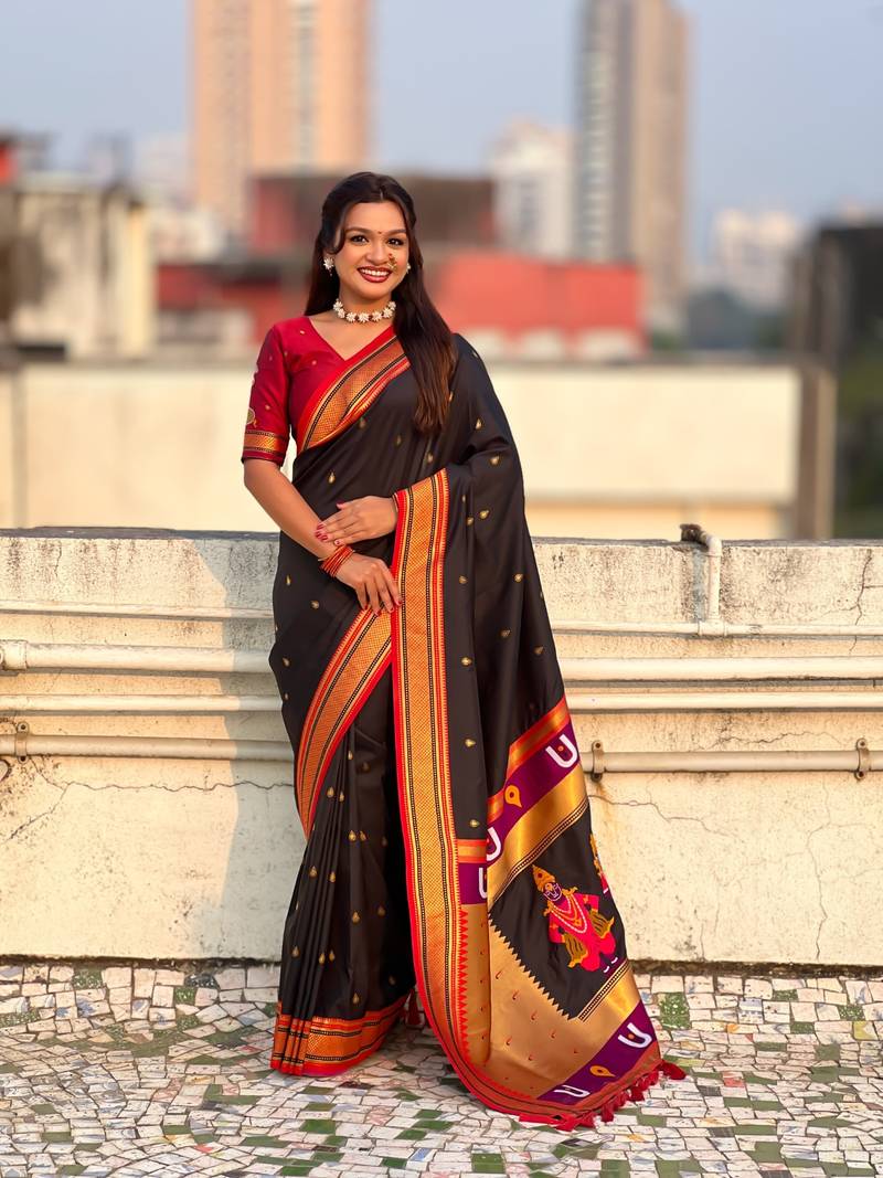 Black organza zari weaving saree with matching blouse piece