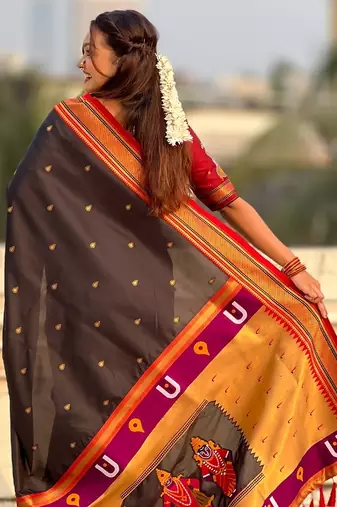 Black organza zari weaving saree with matching blouse piece