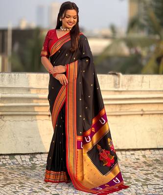Black organza zari weaving saree with matching blouse piece 3