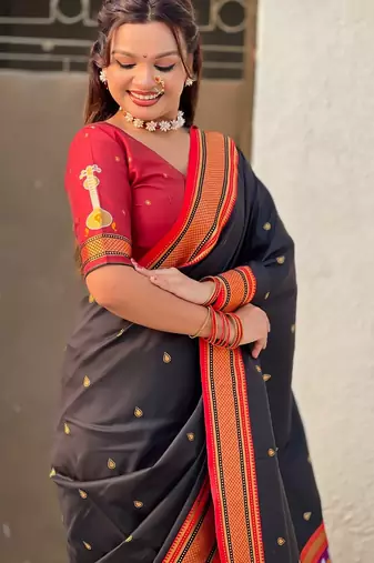 Black organza zari weaving saree with matching blouse piece