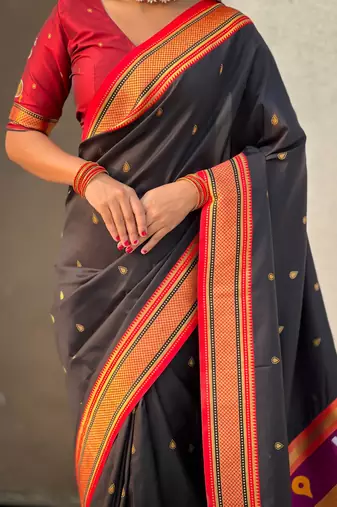 Black organza zari weaving saree with matching blouse piece