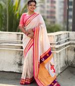White organza zari weaving saree with matching blouse piece