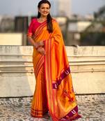 Mustard organza zari weaving saree with matching blouse piece