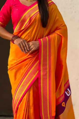 Mustard organza zari weaving saree with matching blouse piece