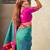 Teal organza zari weaving saree with matching blouse piece