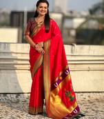 Red organza zari weaving saree with matching blouse piece