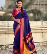 Blue organza zari weaving saree with matching blouse piece