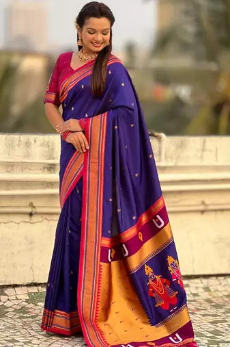 Blue organza zari weaving saree with matching blouse piece