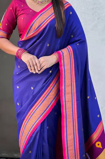Blue organza zari weaving saree with matching blouse piece