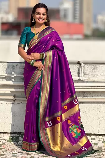 Purple organza zari weaving saree with matching blouse piece