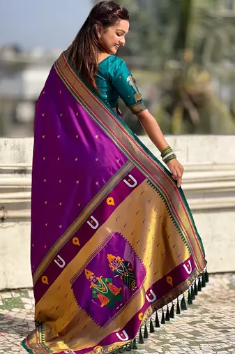 Purple organza zari weaving saree with matching blouse piece