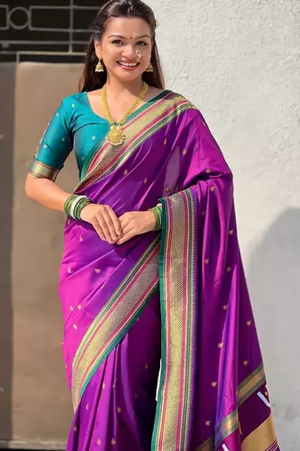 Purple organza zari weaving saree with matching blouse piece