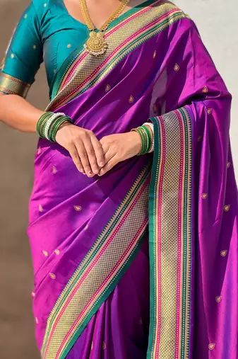 Purple organza zari weaving saree with matching blouse piece