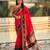 Red border traditional butti & geometric zari work rich woven pallu design