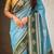 Sky blue border traditional butti & geometric zari work rich woven pallu design