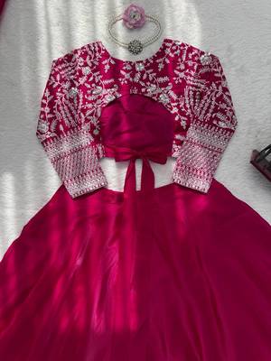 Elegant Rani Pink Embroidered Lehenga Choli with Dupatta for Women 6
