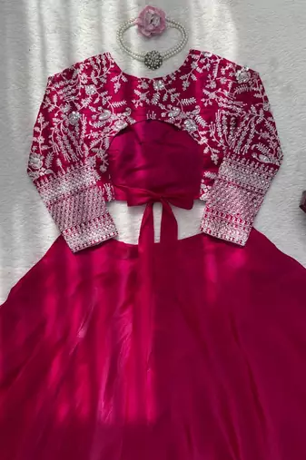 Elegant Rani Pink Embroidered Lehenga Choli with Dupatta for Women
