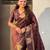 Chocolate silk blend saree with golden zari motifs & rich woven pallu | traditional festive wear saree