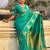 Teal silk blend saree with golden zari motifs & rite woven pallu | traditional festive wear saree