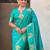 Teal silk blend saree with golden zari motifs & rite woven pallu | traditional festive wear saree