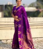 Purple silk blend saree with golden zari motifs & ripu woven pallu | traditional festive wear saree