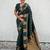 Dark green silk blend saree with golden zari motifs & rida woven pallu | tdaditional festive wear saree