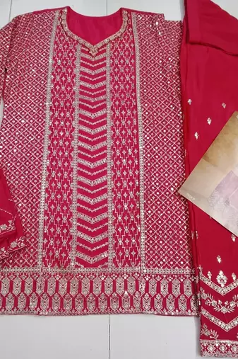 Pink chinon sequin embroidered salwar suit 