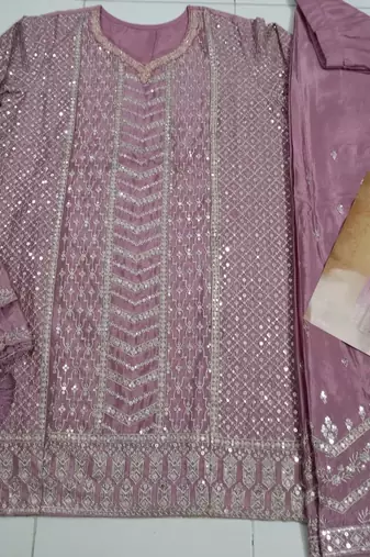 Light pink chinon sequin embroidered readymade semi stitched salwar suit