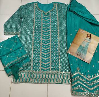 Sky blue chinon sequin embroidered readymade salwar suit (free size) 3