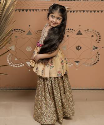 Beige printed dola silk sharara set 3