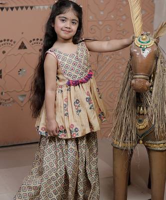 Beige printed dola silk sharara set 5