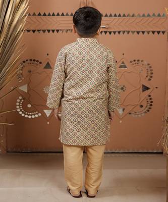 Beige printed cotton silk kurta set 3