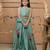 Teal green block printed dola silk lehenga set