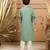 Teal green printed cotton silk kurta set