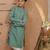 Teal green printed cotton silk kurta set