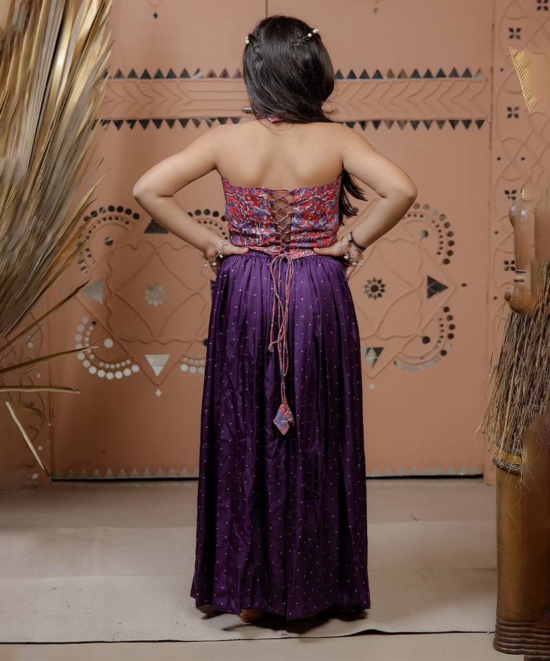 Purple printed modal sharara set