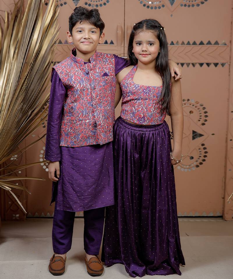 Purple printed modal sharara set
