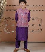 Purple floral printed modal nehru jacket set